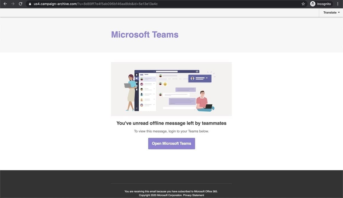 Microsoft teams phising email
